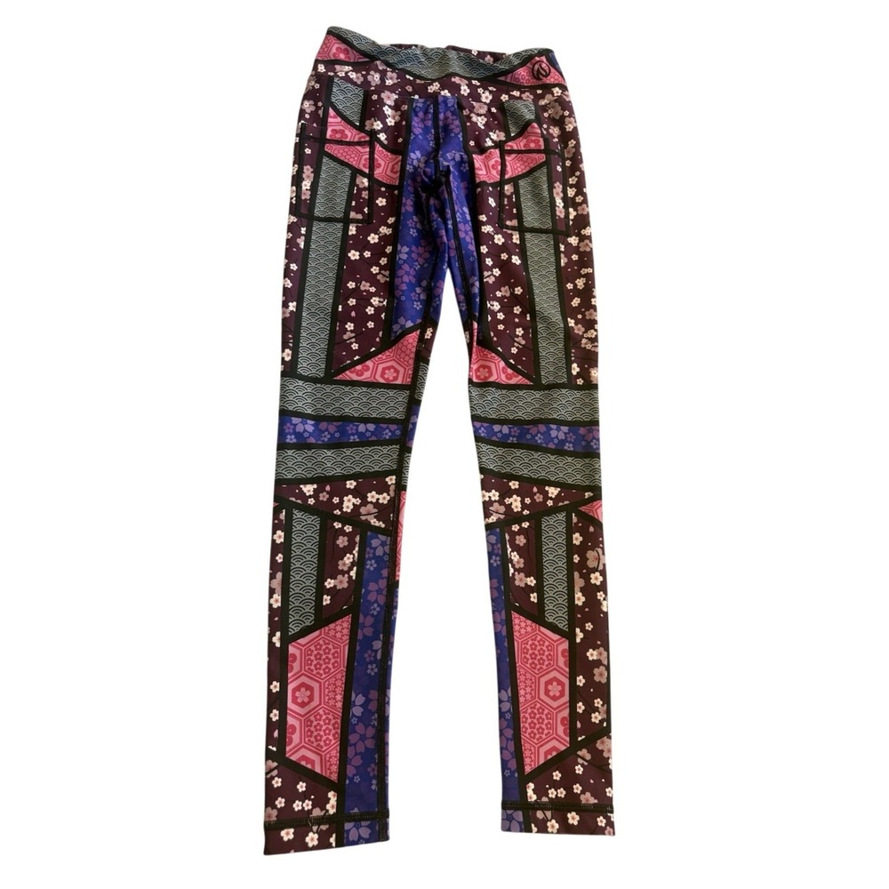 INKnBURN Cherry Blossom Patchwork Leggings 4 Purple Floral Geometric Unique RARE